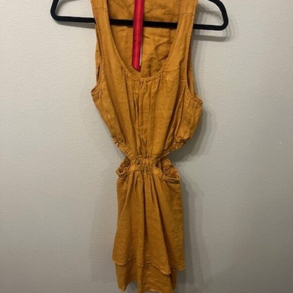 NWT Left On Friday Getaway Linen Beach Dress - Yellow/Gold - Size S - Picture 4 of 10